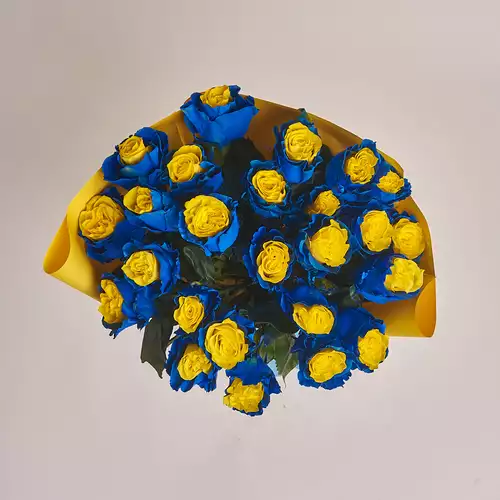 Product image Bouquet of 25 Blue -Yellow Roses, packaging: Gradiens, vendor code: 3148