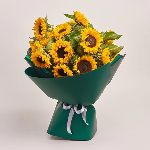 Product image Bouquet of 25 Sunflowers, packaging: Green, vendor code: 3159