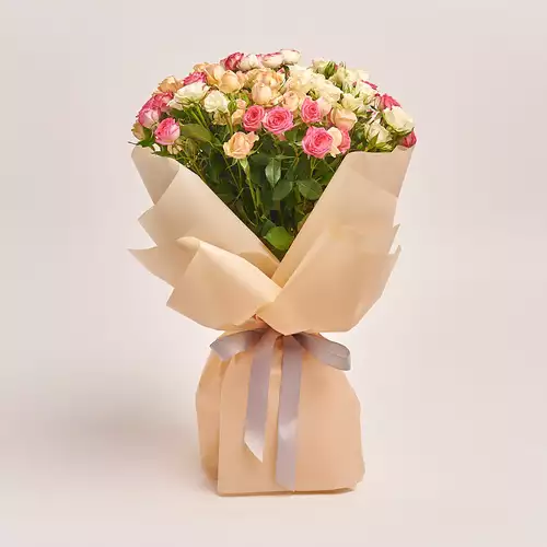 Product image Bouquet of 15 Roses spray mix, packaging: Peach, vendor code: 3163