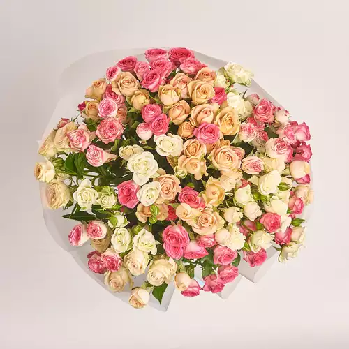 Product image Bouquet of 25 Roses spray mix, packaging: Transparent, vendor code: 3164