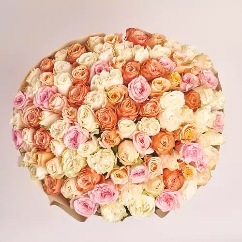 Product image Bouquet of 101 peony Roses Mix, packaging: Gradiens pink, vendor code: 3165
