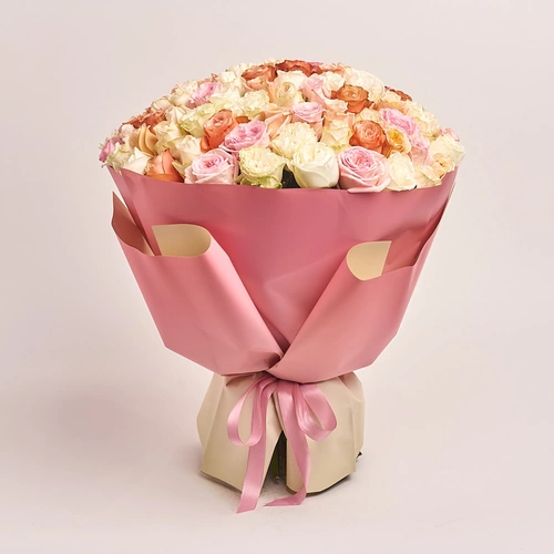 Product image Bouquet of 101 peony Roses Mix, packaging: Gradiens pink, vendor code: 3165