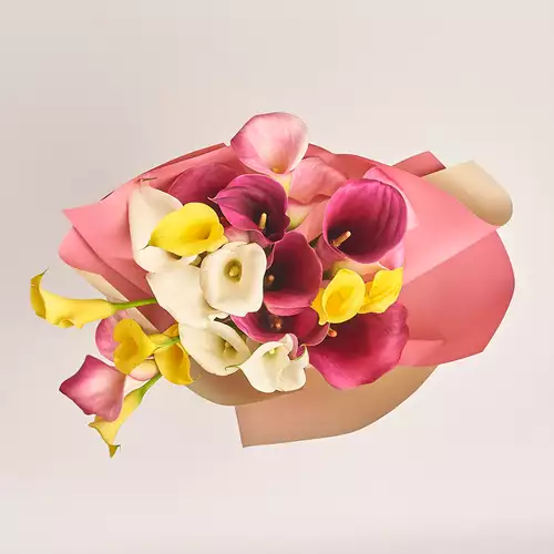 Product image Bouquet of 25 Callas mix, packaging: Gradiens pink, vendor code: 3166