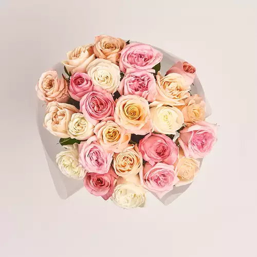 Product image Bouquet of 25 peony Roses Мix, packaging: Transparent, vendor code: 3176