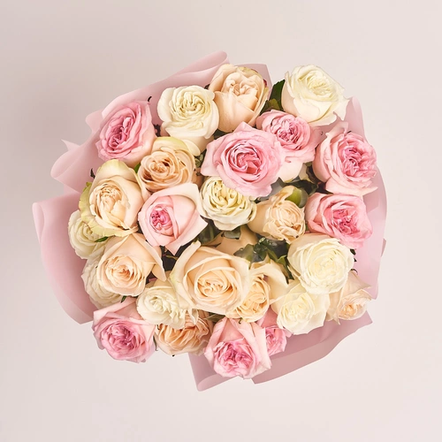 Product image Bouquet of 25 peony Roses mix, packaging: Pink, vendor code: 3176