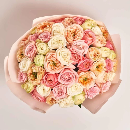 Product image Bouquet of 51 peony Roses Мix, packaging: Kafin rose, vendor code: 3177