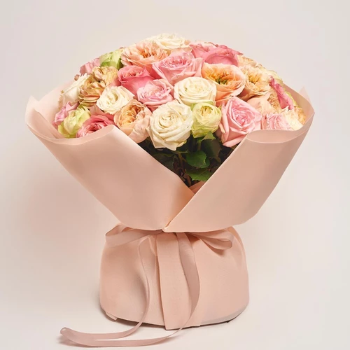 Product image Bouquet of 51 peony Roses Мix, packaging: Kafin rose, vendor code: 3177