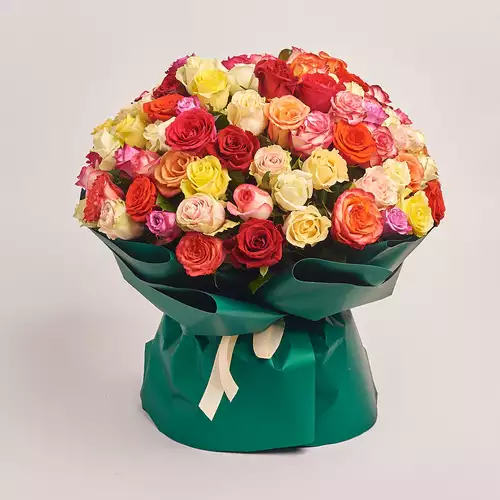 Product image Bouquet of 101 Mixed Roses, packaging: Green, vendor code: 3181