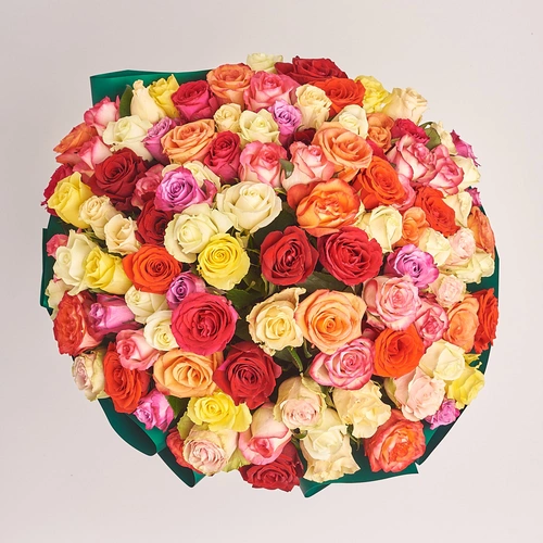 Product image Bouquet of 101 Mixed Roses, packaging: Green, vendor code: 3181