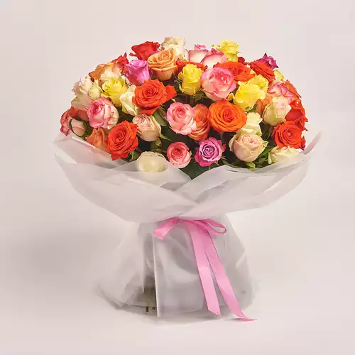 Product image Bouquet of 101 Mixed Roses, packaging: Transparent, vendor code: 3181