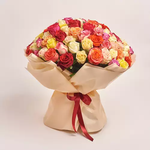 Product image Bouquet of 101 Mixed Roses, packaging: Peach, vendor code: 3181