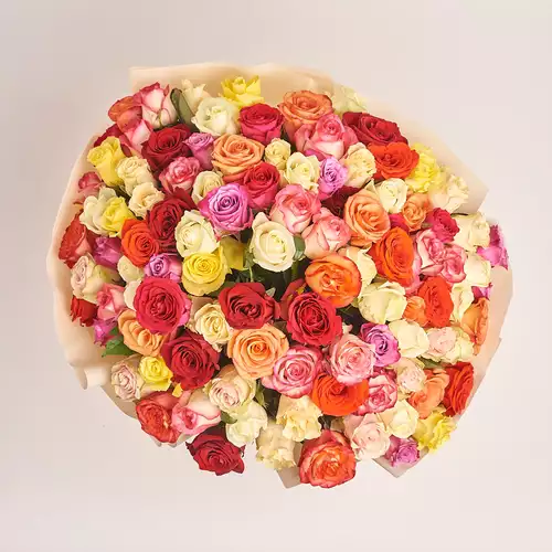 Product image Bouquet of 101 Mixed Roses, packaging: Peach, vendor code: 3181