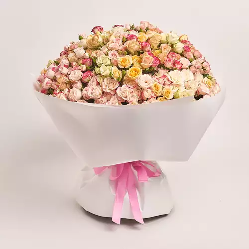 Product image Bouquet of 101 spray Roses mix, packaging: White, vendor code: 3183