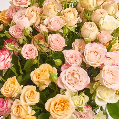 Product image Bouquet of 21 Roses spray mix, packaging: Gradiens light blue, vendor code: 3185