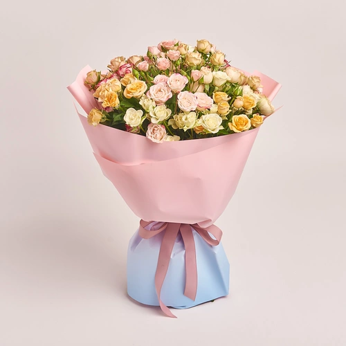 Product image Bouquet of 21 Roses spray mix, packaging: Gradiens light blue, vendor code: 3185