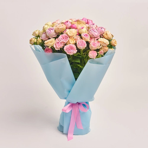 Product image Bouquet of 25 peony Roses spray mix, packaging: Blue, vendor code: 3187