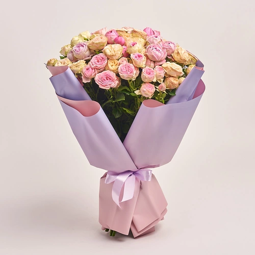 Product image Bouquet of 25 peony Roses spray mix, packaging: Gradiens violet, vendor code: 3187