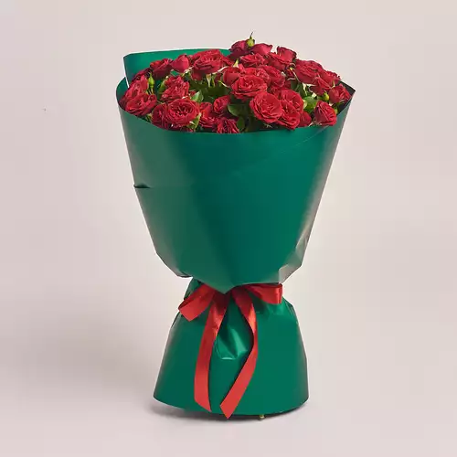 Product image Bouquet of 15  Red Roses Spray, packaging: Green, vendor code: 3193