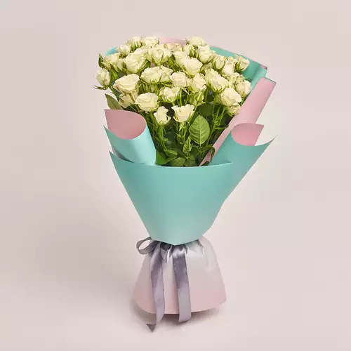 Product image Bouquet of 15  White Roses Spray, packaging: Gradiens tiffany, vendor code: 3194