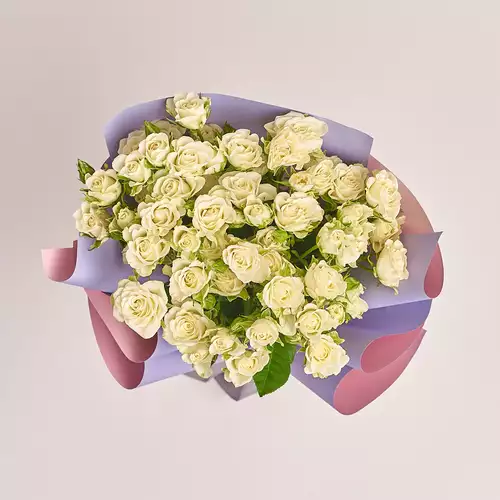 Product image Bouquet of 15  White Roses Spray, packaging: Gradiens violet, vendor code: 3194
