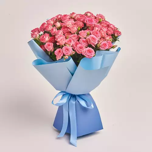 Product image Bouquet of 15 Pink Roses Spray, packaging: Gradiens blue, vendor code: 3195