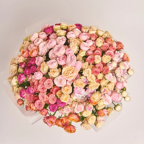 Product image Bouquet of 51 peony Roses spray mix, packaging: Transparent, vendor code: 3196