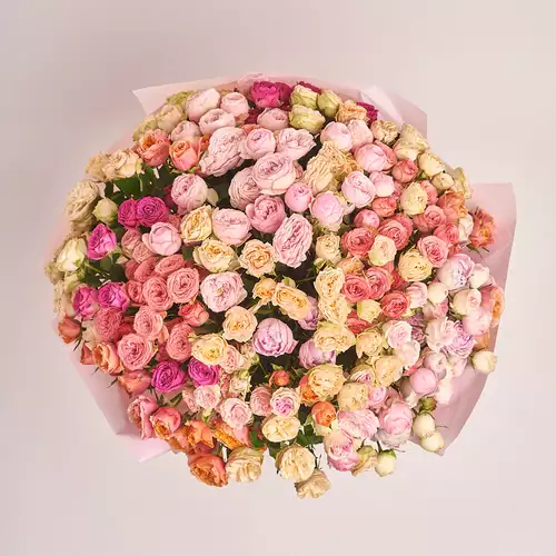 Product image Bouquet of 51 peony Roses spray mix, packaging: Pink, vendor code: 3196