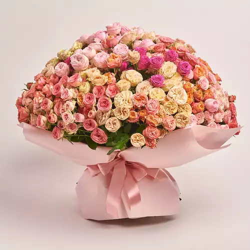 Product image Bouquet of 101 peony Roses spray Мix, packaging: Composite light pink, vendor code: 3197