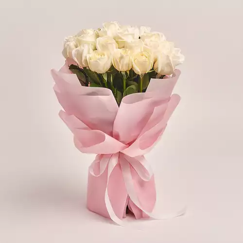 Product image Bouquet of 25 Roses White O'Hara, packaging: Pink, vendor code: 3199