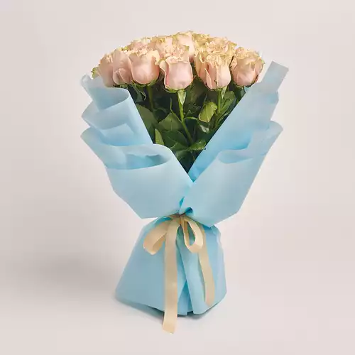 Product image Bouquet of 25 Roses Pink Mondial, packaging: Blue, vendor code: 3201