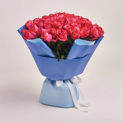 Product image Bouquet of 51 Ruspberry Roses, packaging: Gradiens blue, vendor code: 3202