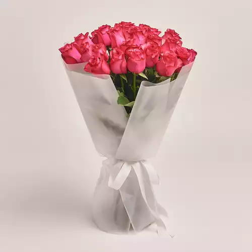 Product image Bouquet of 25 Ruspberry Roses, packaging: Transparent, vendor code: 3203