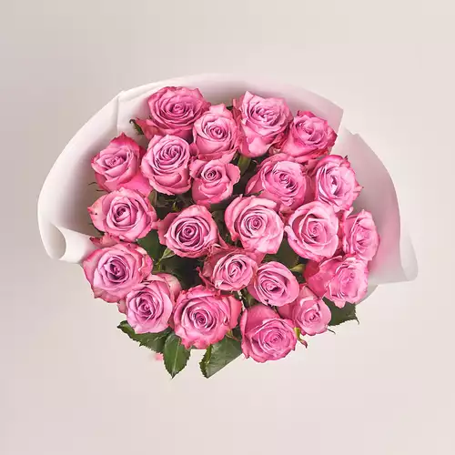 Зображення товару Букет 25 Фіолетових Троянд, пакування: Біла, артикул: 3205