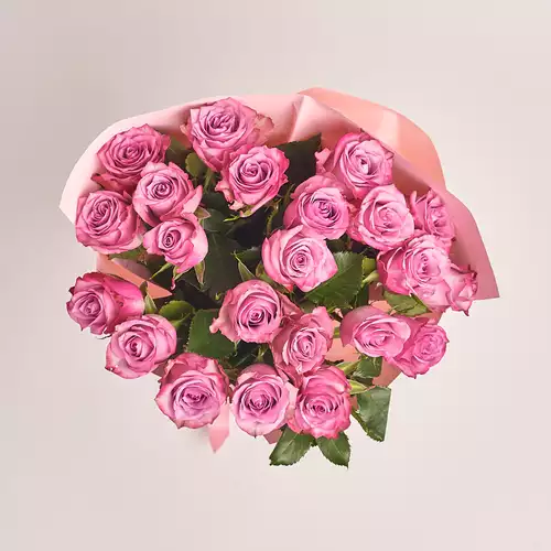 Product image Bouquet of 25 Purple Roses, packaging: Gradiens light blue, vendor code: 3205
