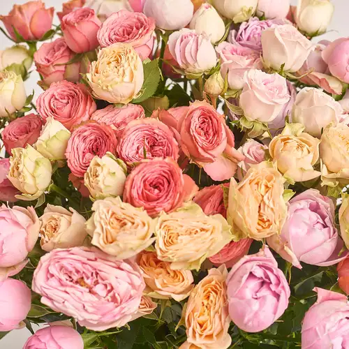 Product image Bouquet of 21 peony Roses spray mix, packaging: Gradiens blue, vendor code: 3206