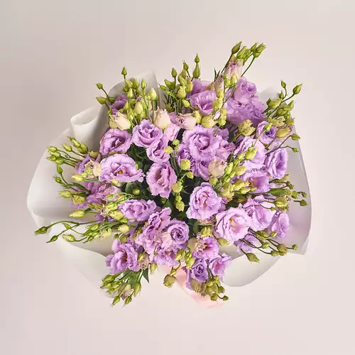 Product image Bouquet of 25 Lavender Eustomas, packaging: White, vendor code: 3207