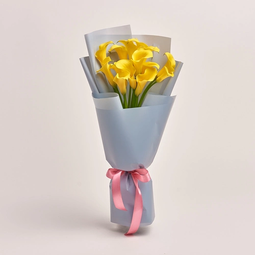 Product image Bouquet of 15 Yellow Callas, packaging: Gray, vendor code: 3209