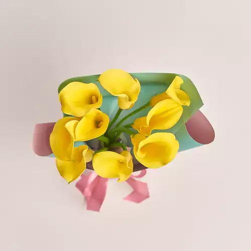 Product image Bouquet of 9 Yellow Callas, packaging: Gradiens tiffany, vendor code: 3211