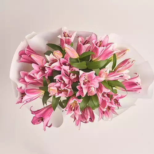 Product image Bouquet of 5 Pink Lilies, packaging: White, vendor code: 3218