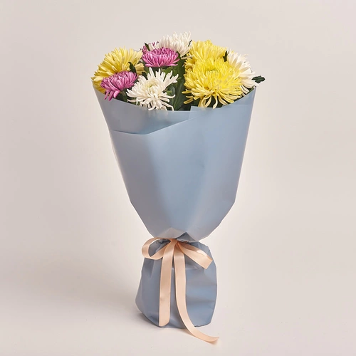 Product image Bouquet of 9  Single Chrysanthemums Mix, packaging: Gray, vendor code: 3224