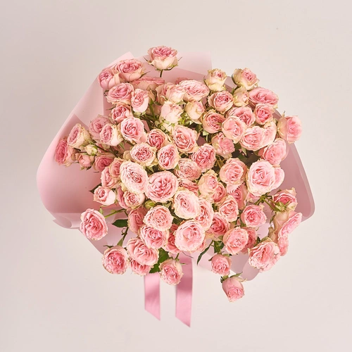 Зображення товару Букет 15 Світло-Рожевих Троянд Спрей, пакування: Рожева, артикул: 3227
