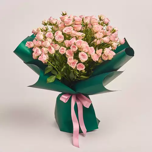 Product image Bouquet of 25 Light Pink Roses Spray, packaging: Green, vendor code: 3228