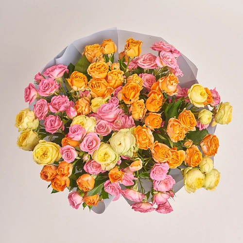 Product image Bouquet of 15 bright Roses spray mix, packaging: Gray, vendor code: 3231