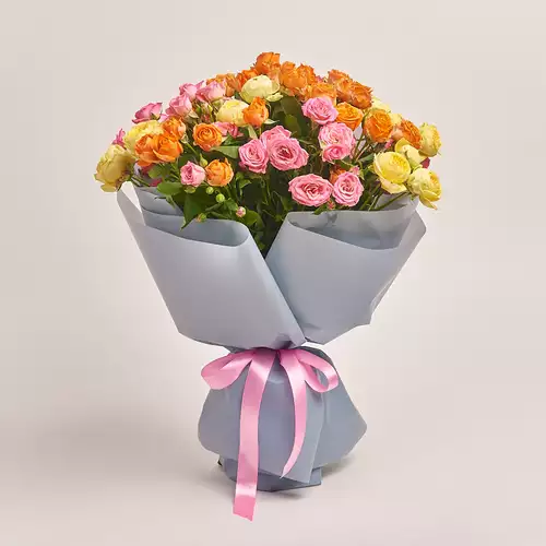 Product image Bouquet of 15 bright Roses spray mix, packaging: Gray, vendor code: 3231