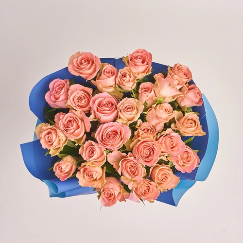Product image Bouquet 25 Roses Hermosa, packaging: Gradiens blue, vendor code: 3234
