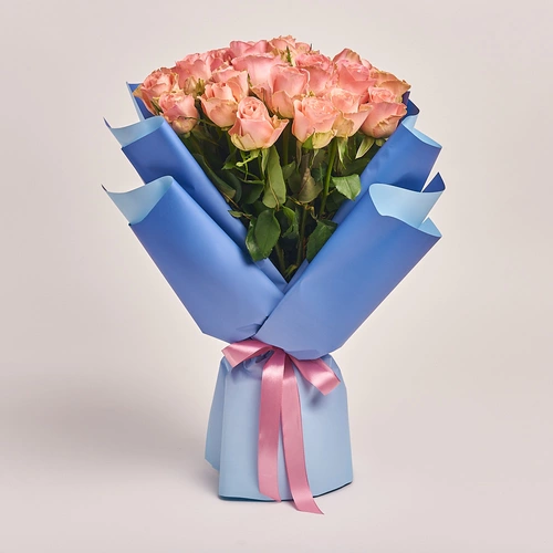 Product image Bouquet 25 Roses Hermosa, packaging: Gradiens blue, vendor code: 3234