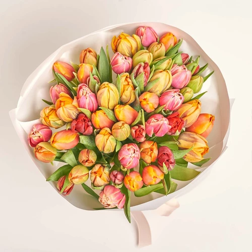 Product image Bouquet 51 tulips Мix peony, packaging: White, vendor code: 3235