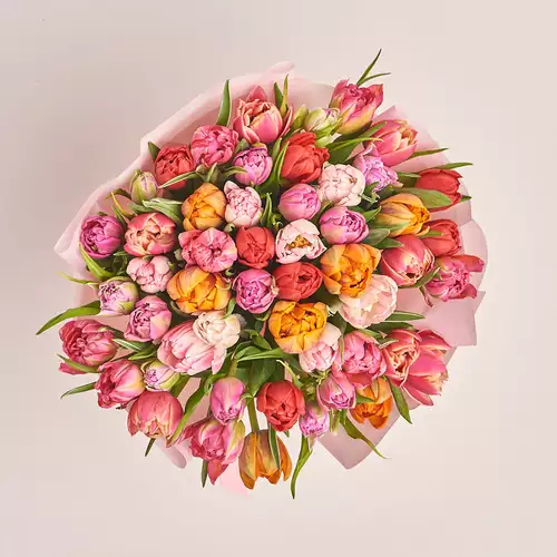 Product image Bouquet 51 tulips mix peony, packaging: Pink, vendor code: 3235