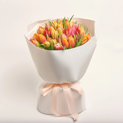Product image Bouquet 51 tulips Мix peony, packaging: White, vendor code: 3235