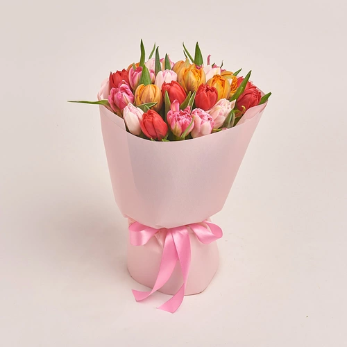 Product image Bouquet 25 tulips mix peony, packaging: Composite light pink, vendor code: 3236